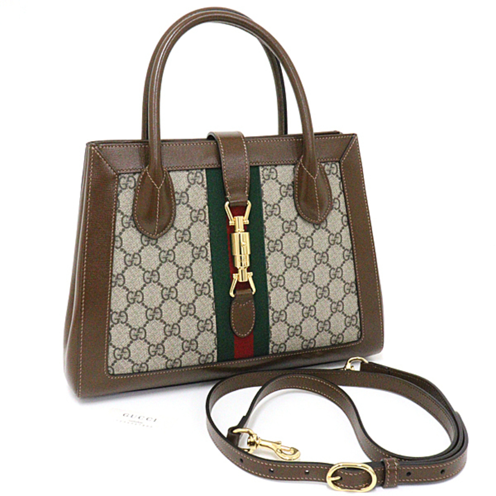 Gucci Jackie 1961 Medium 2Way Tote Bag GG Supreme Canvas Leather Beige Ebony - Picture 2 of 3